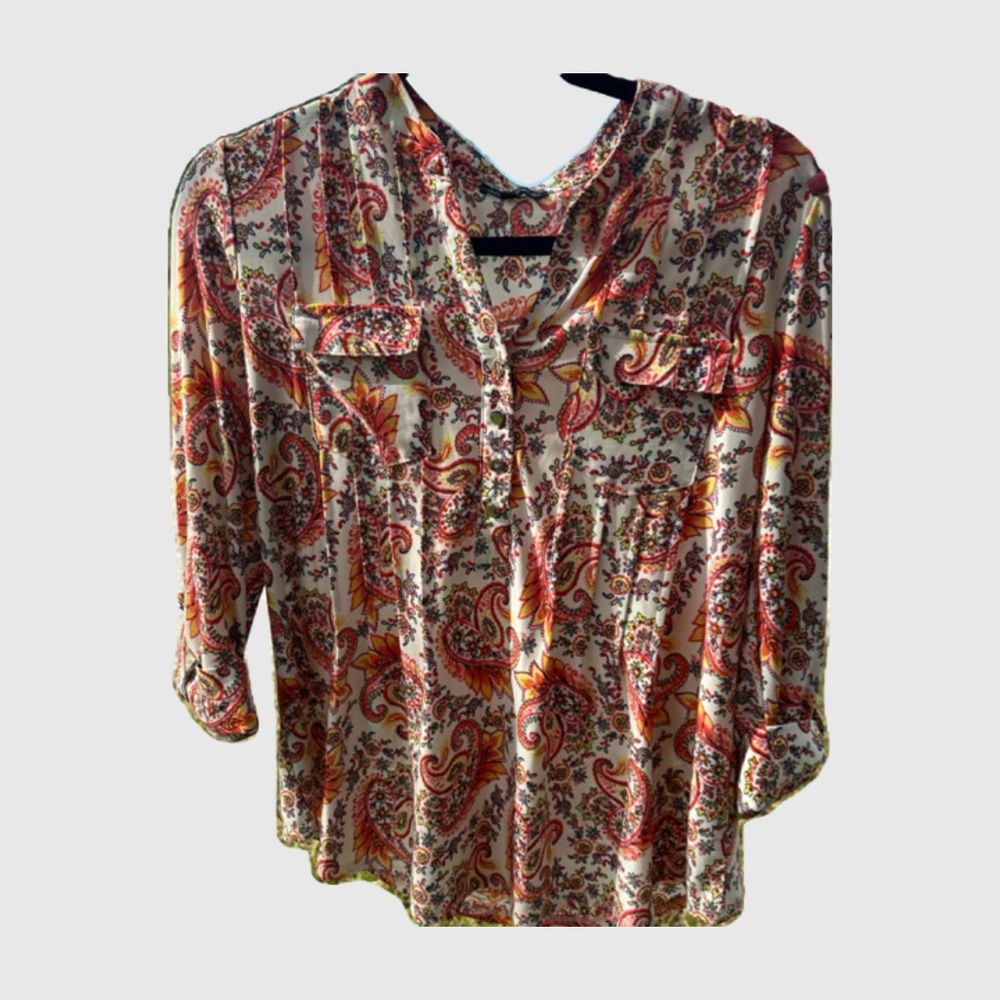 Ava & Grace Orange Brown 3/4 Sleeve Buttoned Blouse